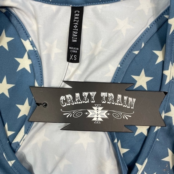 NWT Crazy Train Leather Lass Star Tank Top Blue Cream Size XS - Picture 3 of 6